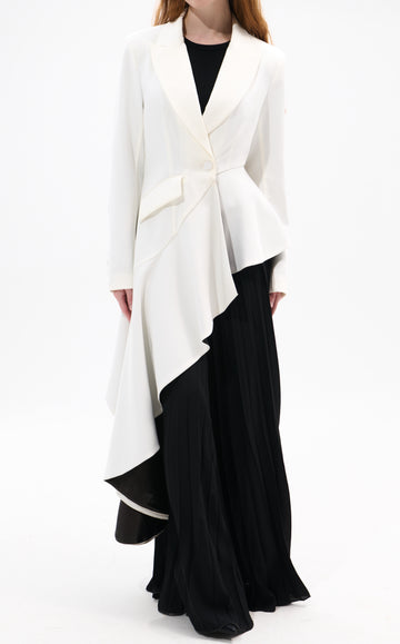 REXA-WHITEBLACK ASYMMETRICAL MAXI BLAZER