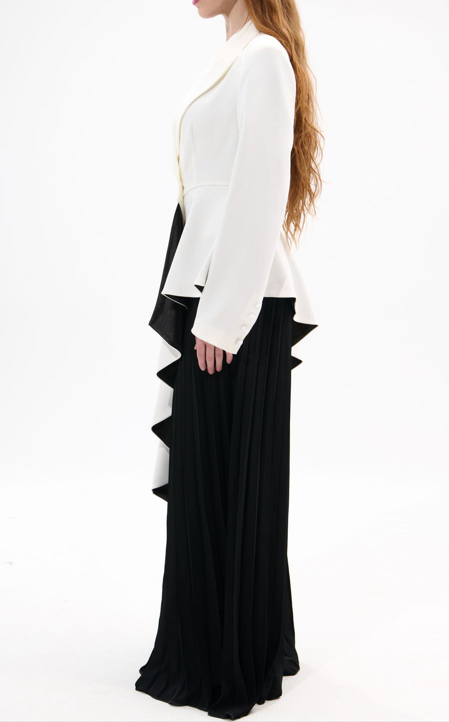 REXA-WHITEBLACK ASYMMETRICAL MAXI BLAZER