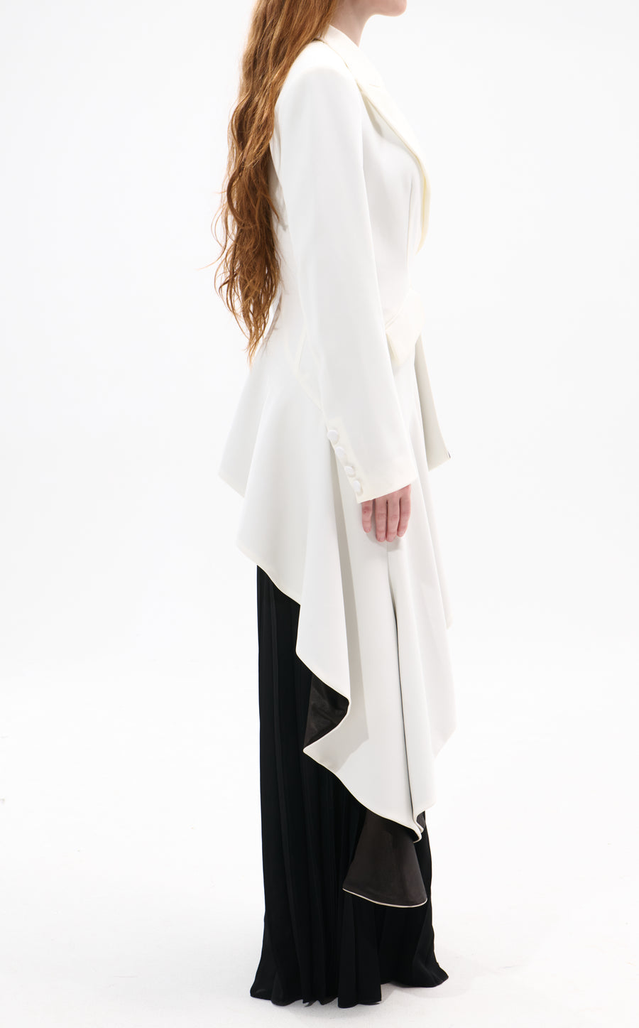 REXA-WHITEBLACK ASYMMETRICAL MAXI BLAZER