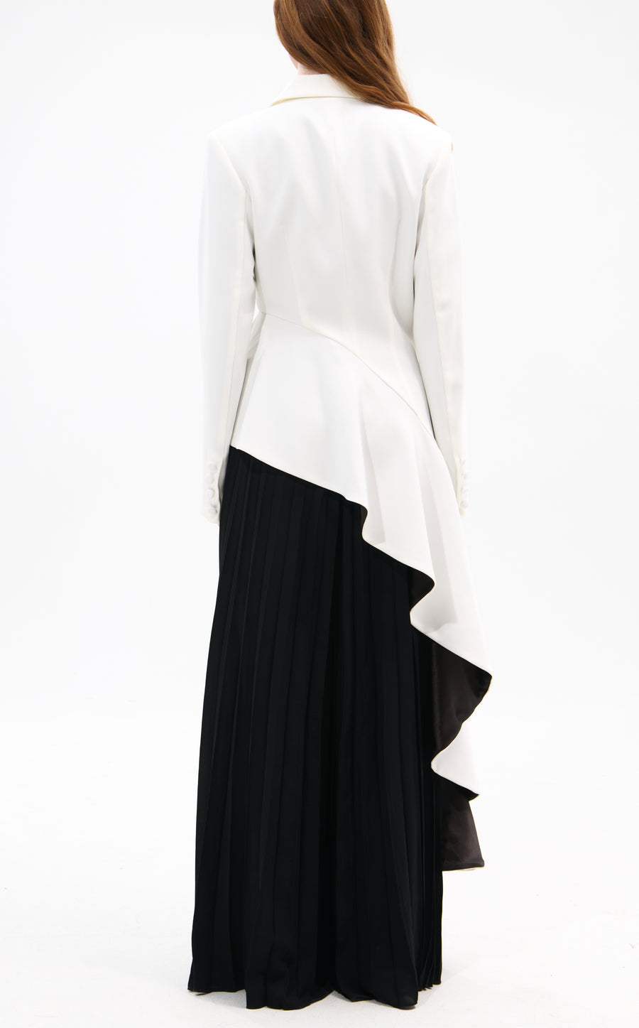 REXA-WHITEBLACK ASYMMETRICAL MAXI BLAZER
