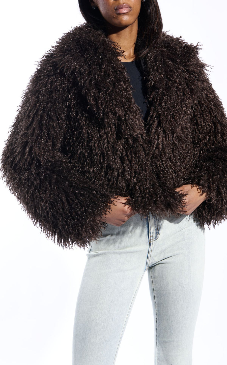 RUPERTA-BROWN FAUX FUR JACKET