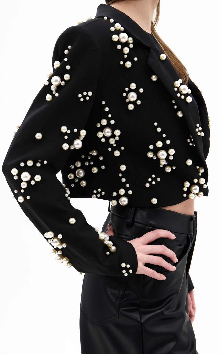 RUTHIE-BLACK PEARL CROPPED BLAZER
