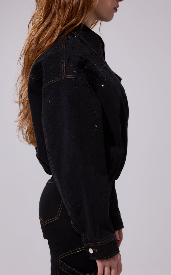 SAFINA-BLACK EMBELLISHED DENIM JACKET