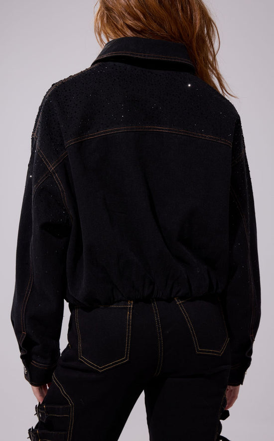 SAFINA-BLACK EMBELLISHED DENIM JACKET