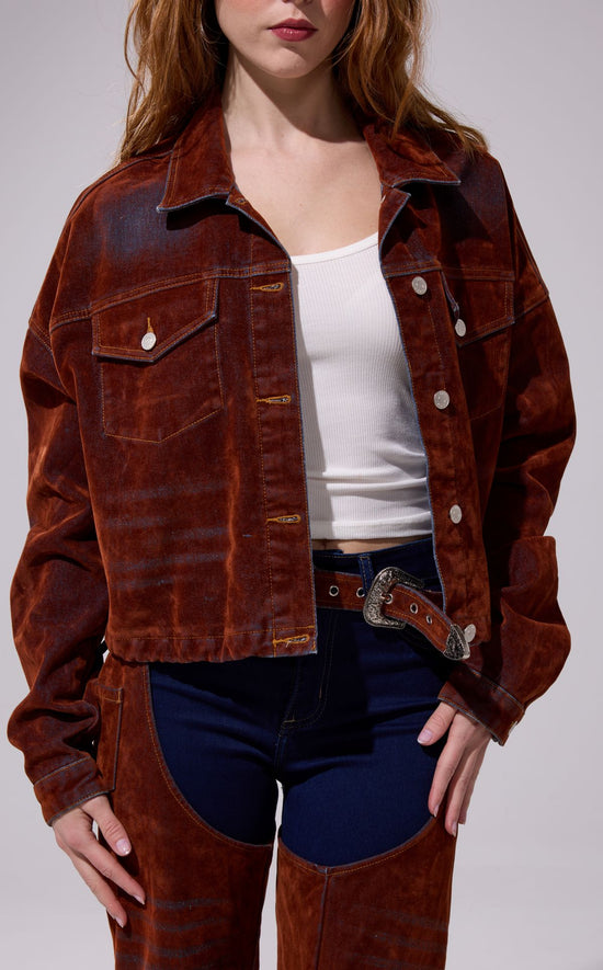 SAMPSON-BURNTORANGE VELVET DENIM JACKET