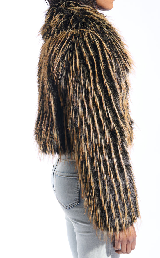 SAOIRSE-BROWNBLACK FAUX FUR JACKET