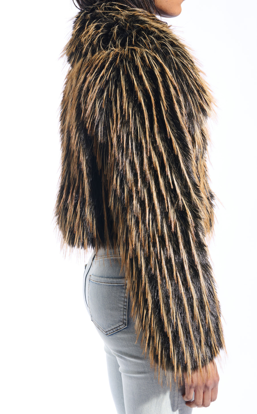 SAOIRSE-BROWNBLACK FAUX FUR JACKET