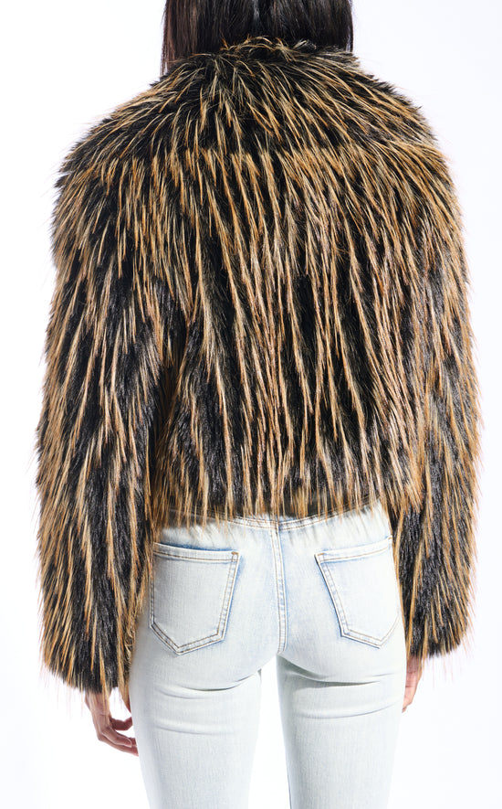 SAOIRSE-BROWNBLACK FAUX FUR JACKET