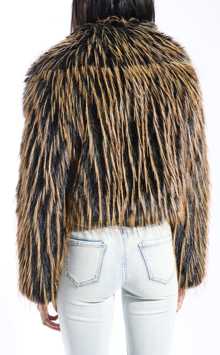 SAOIRSE-BROWNBLACK FAUX FUR JACKET