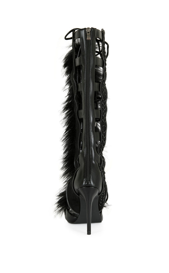 SHAINE-BLACK FAUX FUR GLADIATOR SANDAL BOOT