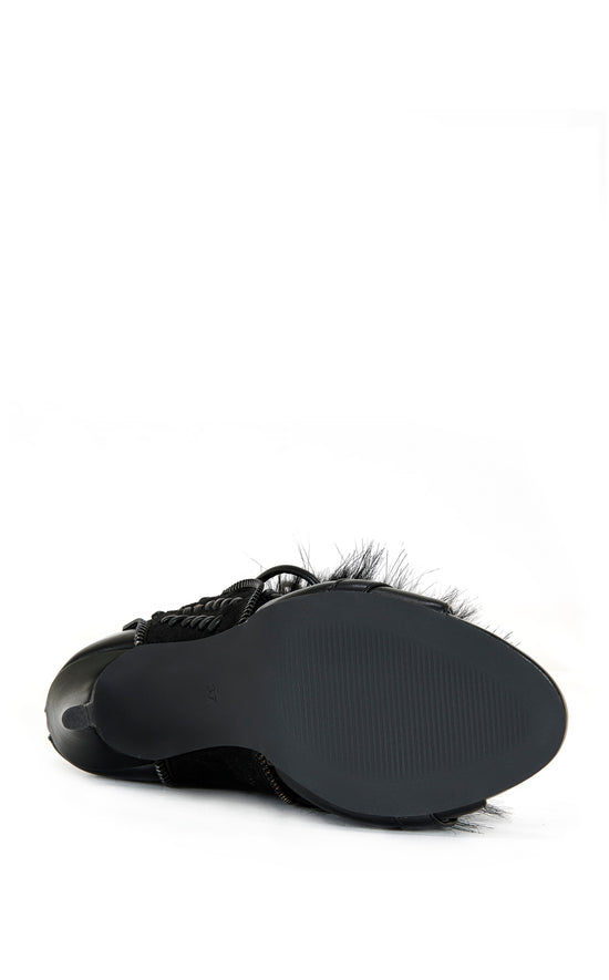 SHAINE-BLACK FAUX FUR GLADIATOR SANDAL BOOT