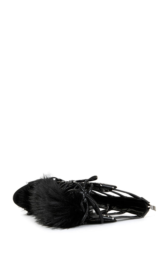 SHAINE-BLACK FAUX FUR GLADIATOR SANDAL BOOT