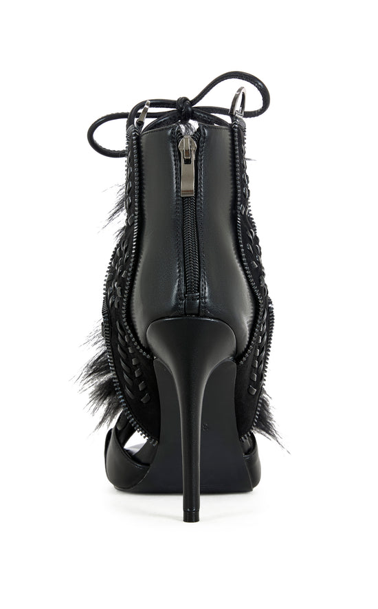 SHAINY-BLACK FAUX FUR GLADIATOR SANDAL BOOTIE