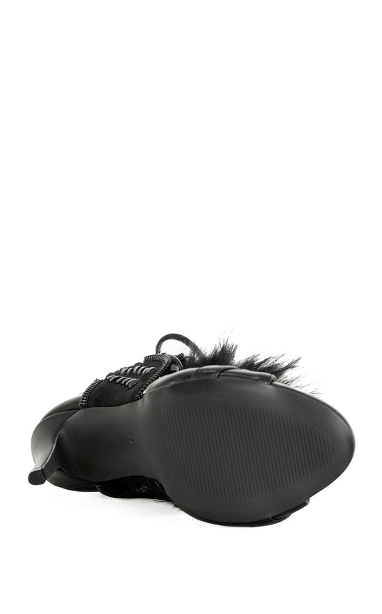 SHAINY-BLACK FAUX FUR GLADIATOR SANDAL BOOTIE