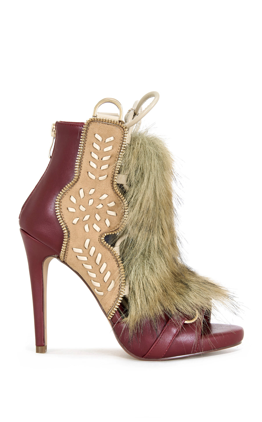 SHAINY-MULTI TIE UP FAUX FUR STILETTO SANDAL