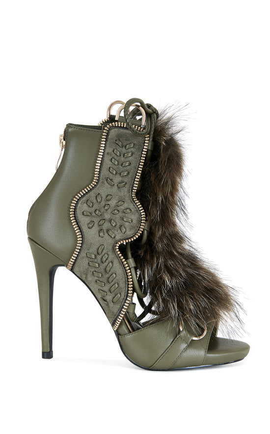 SHAINY-OLIVE FAUX FUR GLADIATOR SANDAL BOOTIE