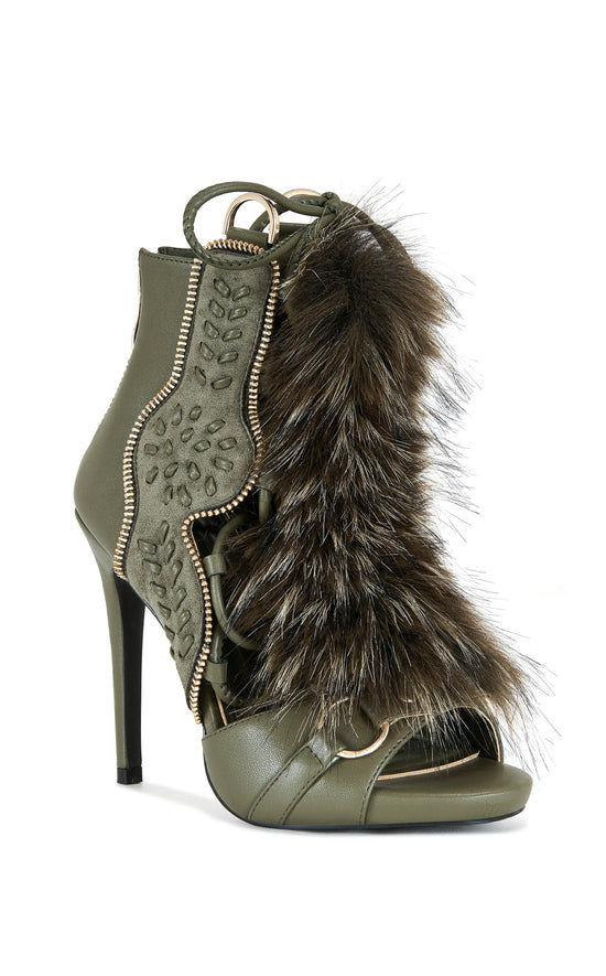 SHAINY-OLIVE FAUX FUR GLADIATOR SANDAL BOOTIE