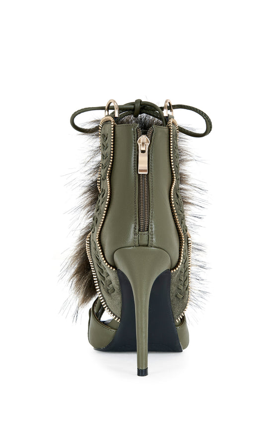 SHAINY-OLIVE FAUX FUR GLADIATOR SANDAL BOOTIE