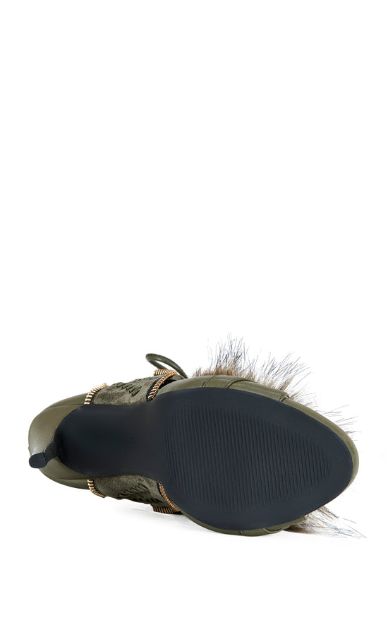 SHAINY-OLIVE FAUX FUR GLADIATOR SANDAL BOOTIE
