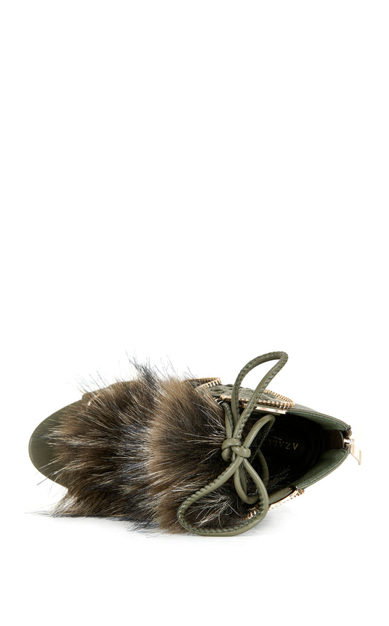 SHAINY-OLIVE FAUX FUR GLADIATOR SANDAL BOOTIE