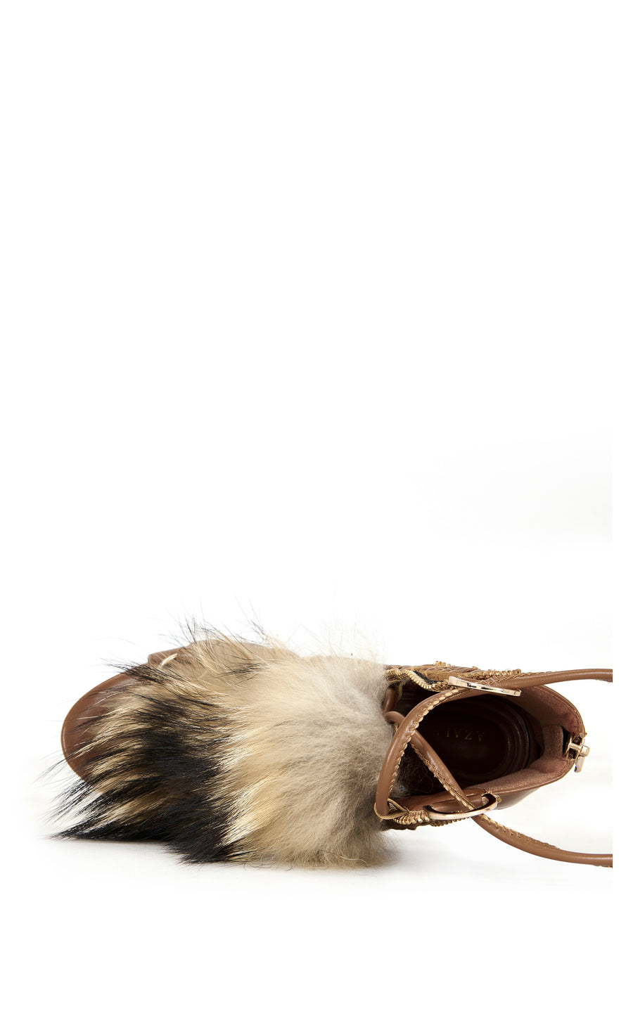 SHAINY-TAN TIE UP FAUX FUR STILETTO SANDAL