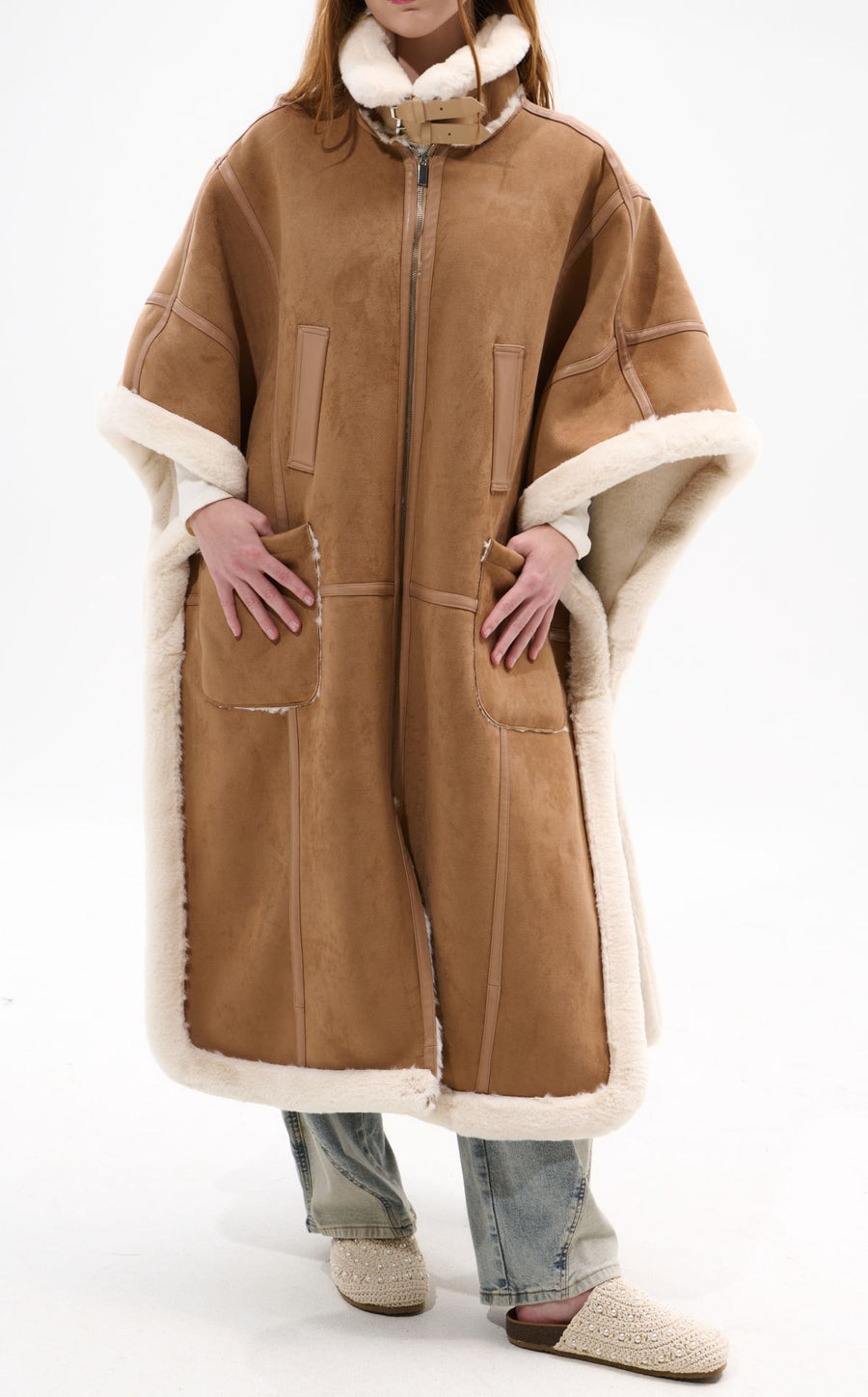 SHEARLING-PONCHO FAUX FUR JACKET