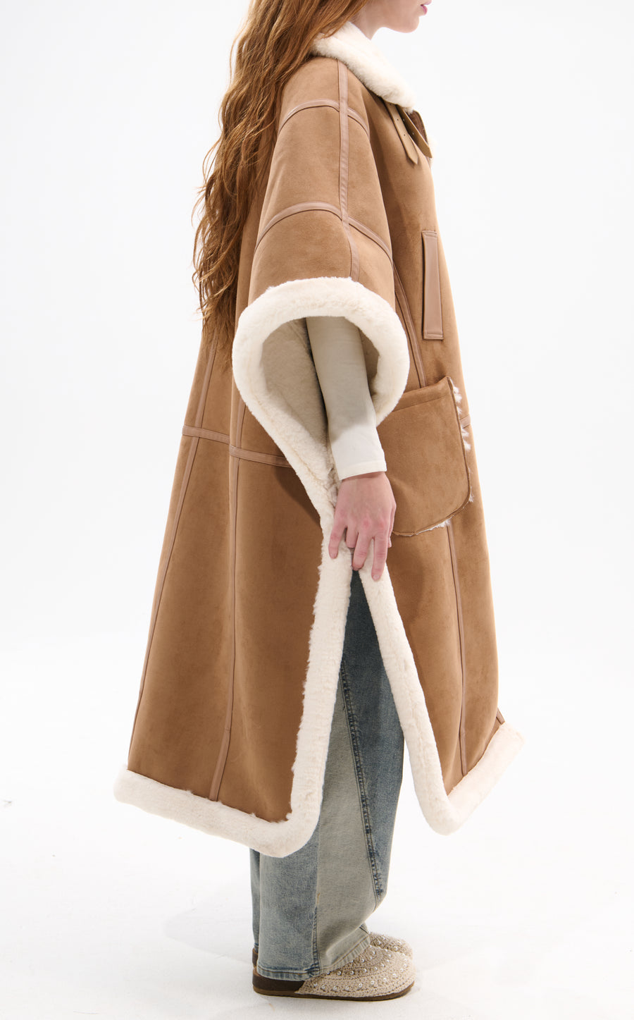 SHEARLING-PONCHO FAUX FUR JACKET