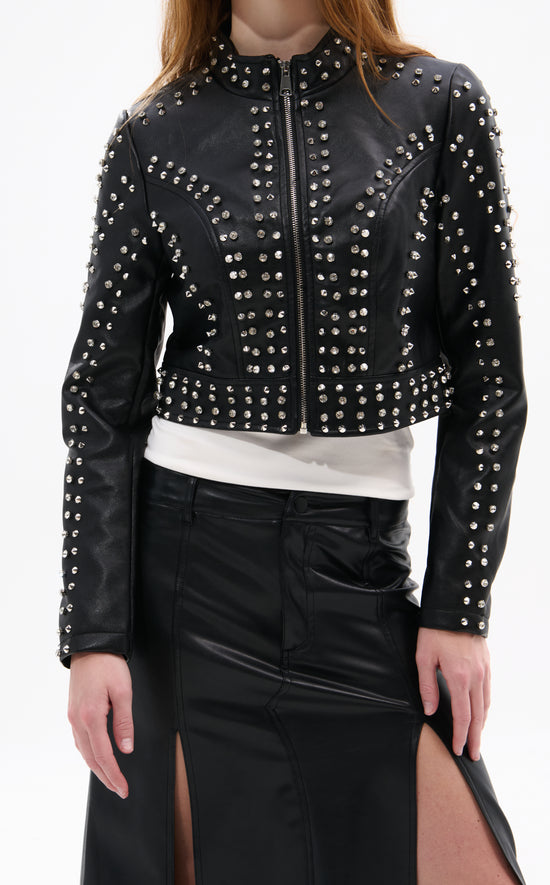 SILVIA-NEW-BLK CRYSTAL MOTO JACKET