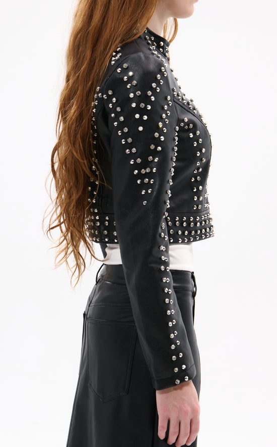 SILVIA-NEW-BLK CRYSTAL MOTO JACKET