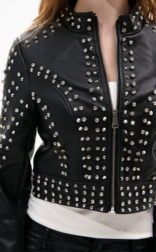 SILVIA-NEW-BLK CRYSTAL MOTO JACKET