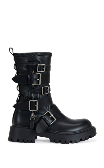 SPRIDY-BLACK BUCKLED COMBAT BOOTIE