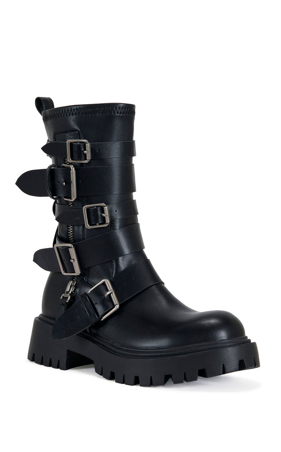 SPRIDY-BLACK BUCKLED COMBAT BOOTIE