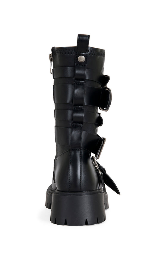 SPRIDY-BLACK BUCKLED COMBAT BOOTIE
