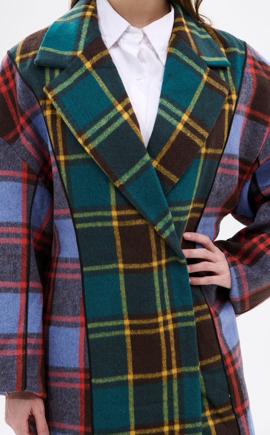 STUDIO-MULTI PLAID TRENCH JACKET