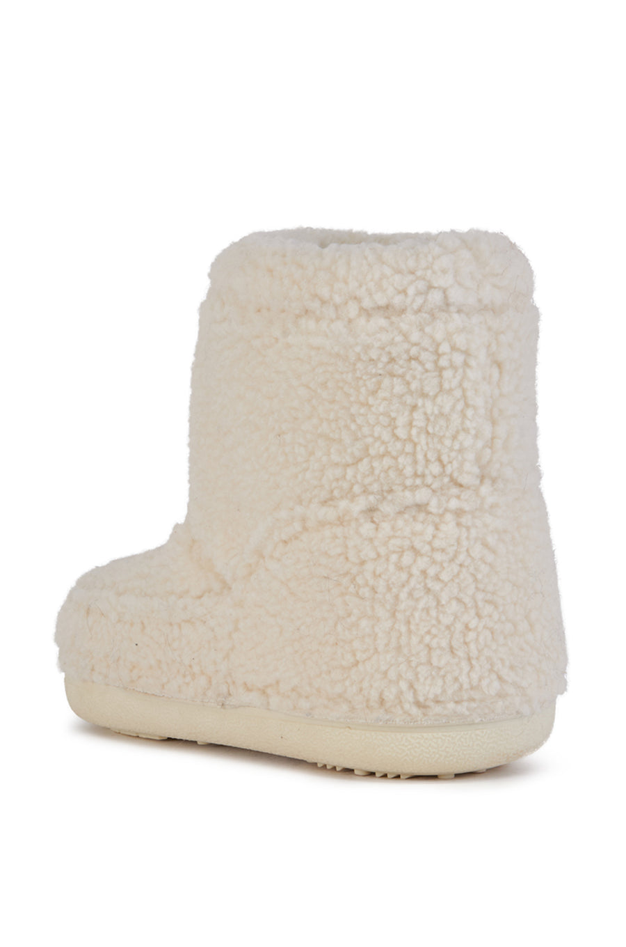 cozy white faux sherpa ankle booties with a rounded toe and a subtle platform sole