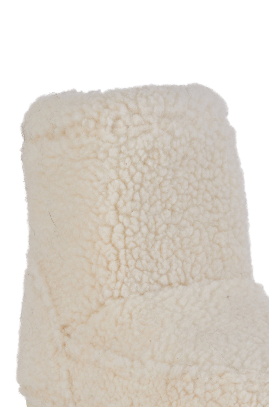 cozy white faux sherpa ankle booties with a rounded toe and a subtle platform sole