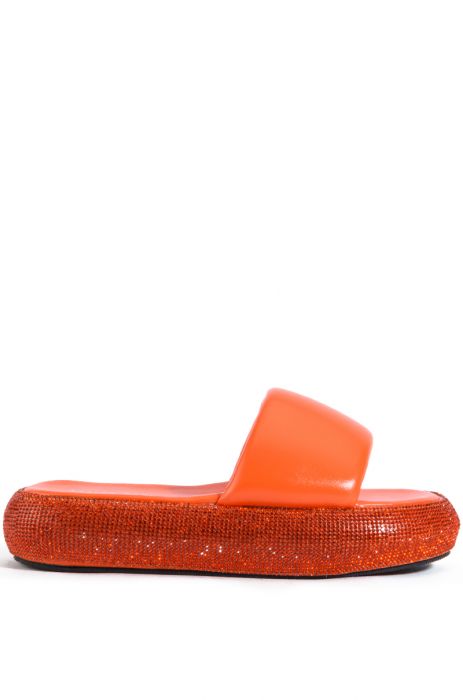 Orange platform slides with orange rhinestone bedazzled sides