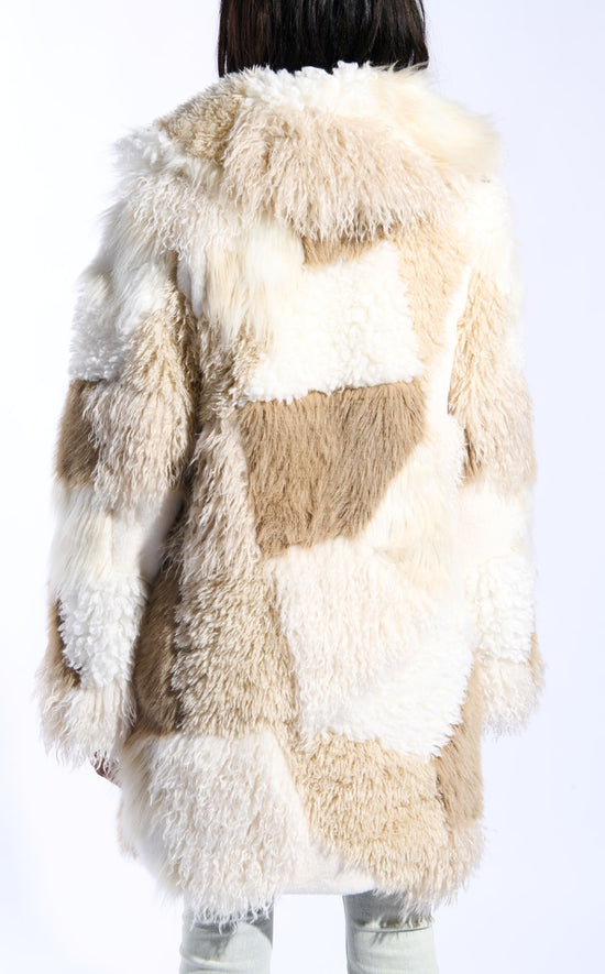 TAHER-CREAMMULTI PATCHWORK FAUX FUR JACKET