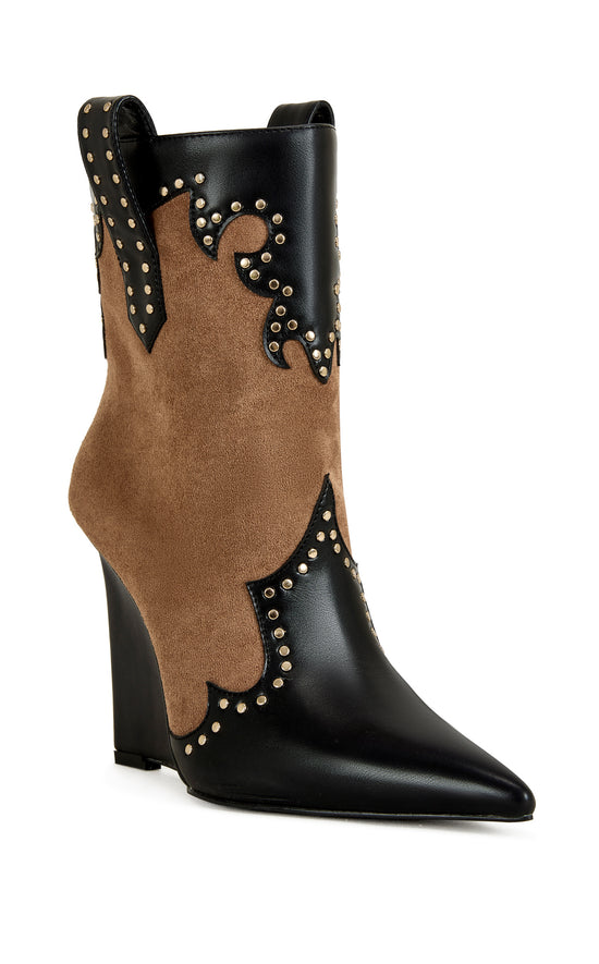 TALLULAH-COGNAC WESTERN WEDGE BOOTIE