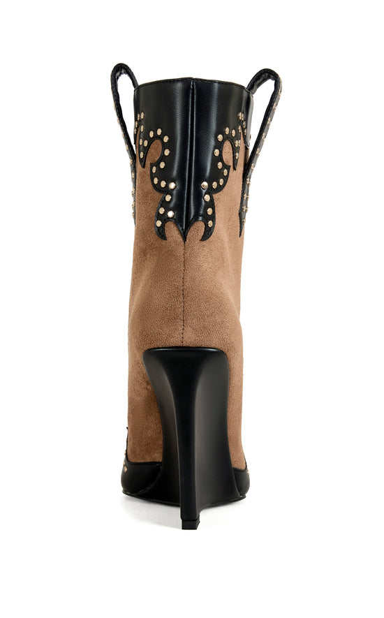 TALLULAH-COGNAC WESTERN WEDGE BOOTIE