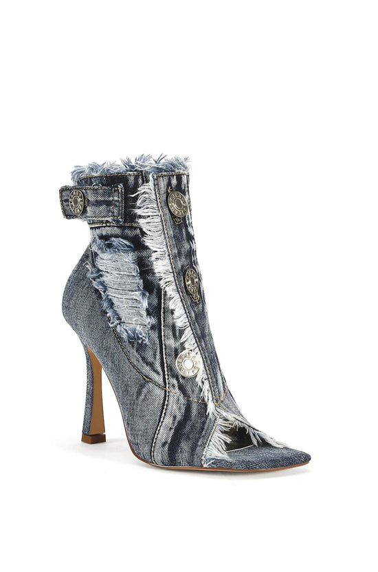 TANDY-DENIM STILETTO PEEP TOE BOOTIE
