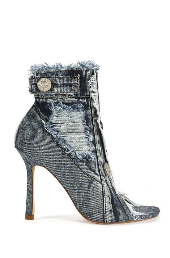 TANDY-DENIM STILETTO PEEP TOE BOOTIE