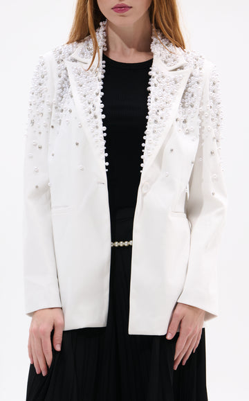 TATIANA-WHITE RHINESTONE BLAZER