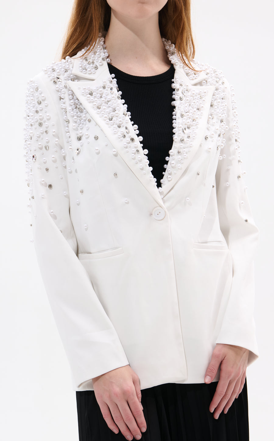 TATIANA-WHITE RHINESTONE BLAZER