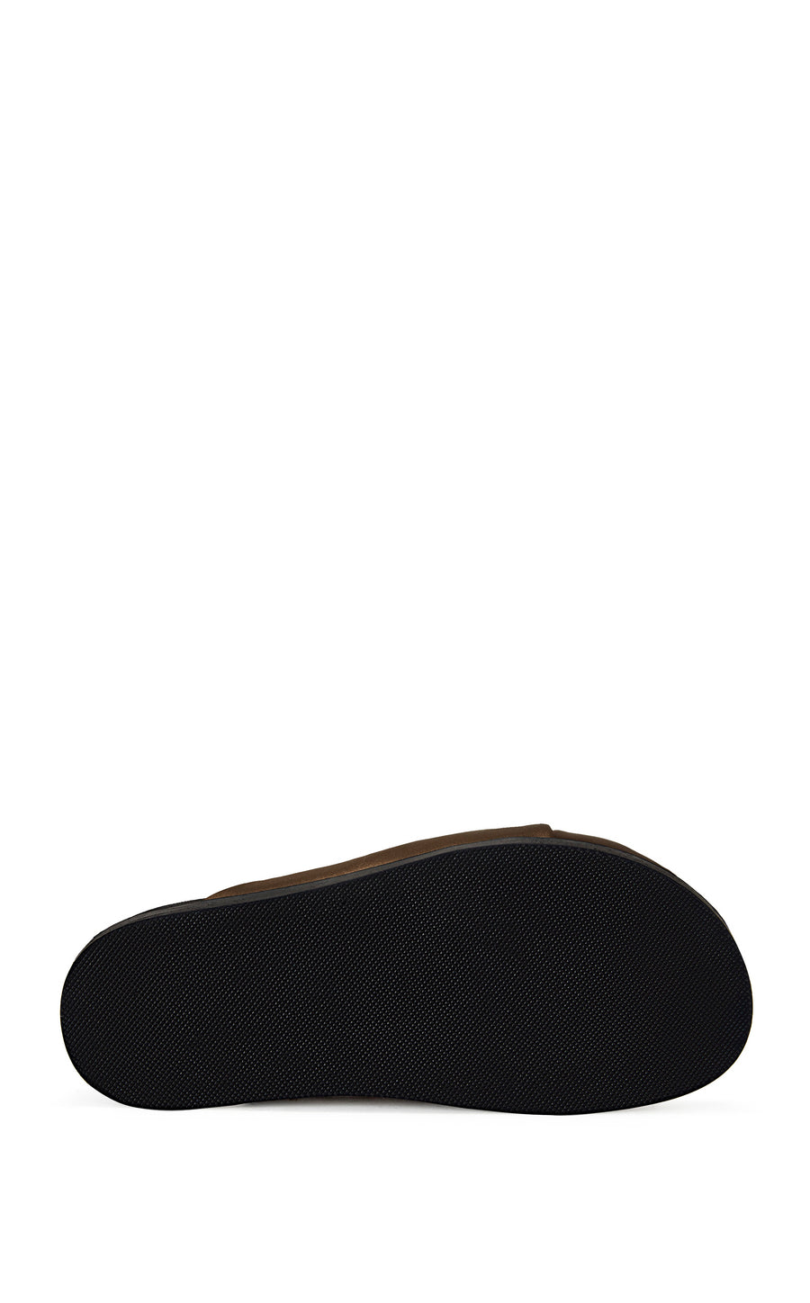 brown satin slip on sandals with a black sole and a bow accent on the upper