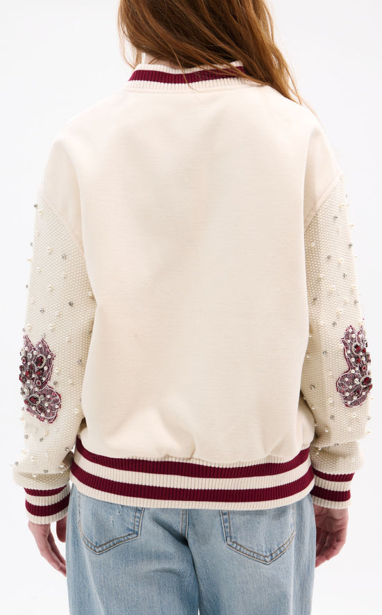 THIRTEEN-CREAM RHINESTONE VARSITY JACKET