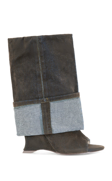 TIN-BROWN PEEP TOE WEDGE BOOTIE