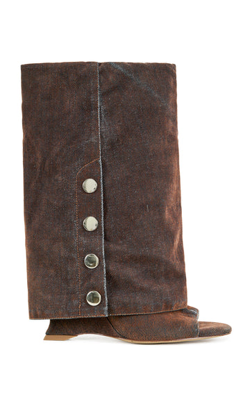 TINSELED-BURNTORANGE WEDGE BOOTIE