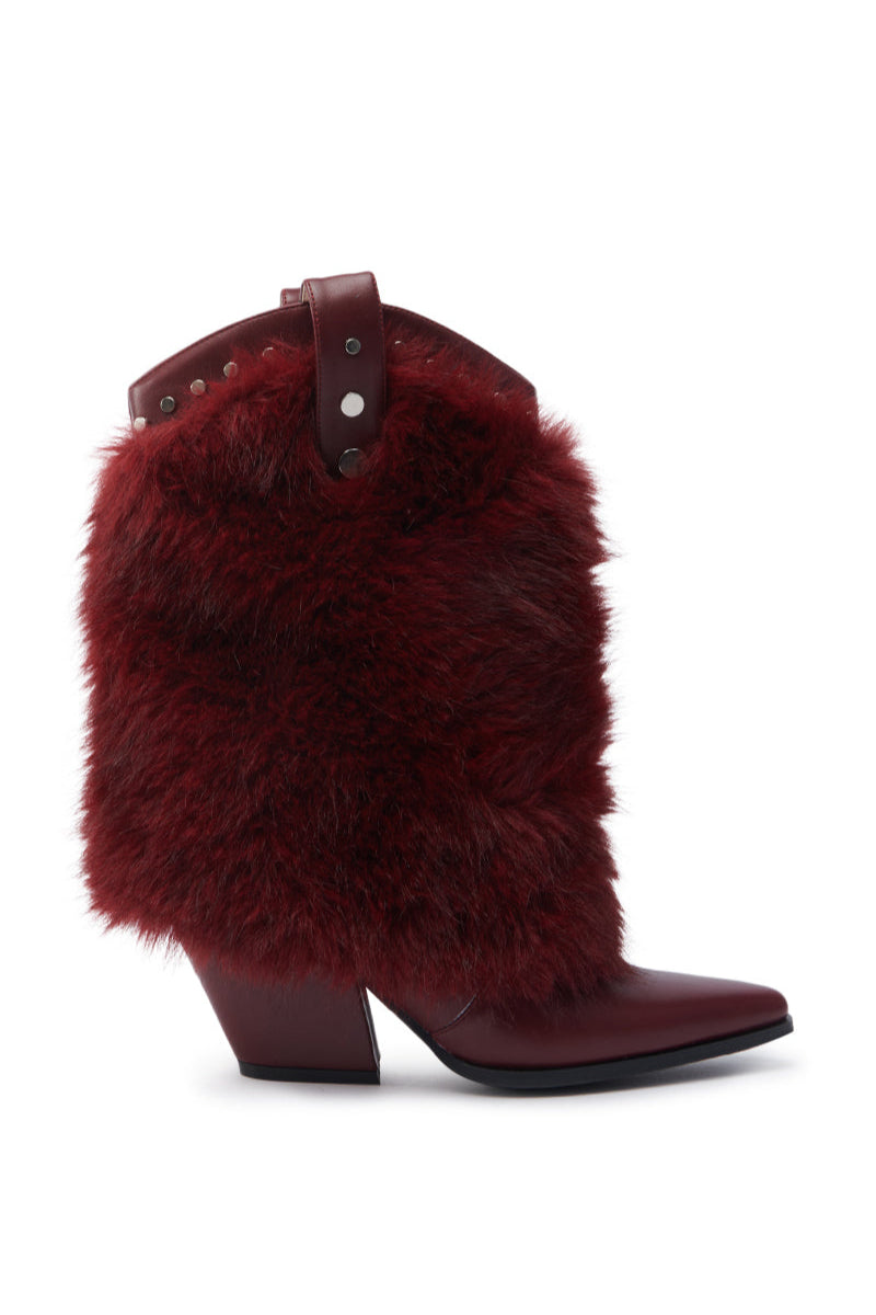 VIOLETTA-BURGUNDY FAUX FUR WESTERN BOOTIE