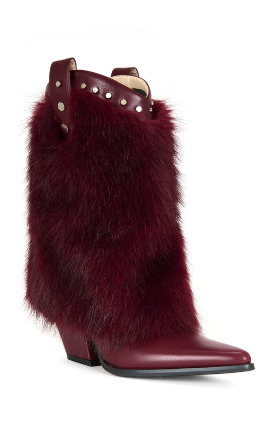 VIOLETTA-BURGUNDY FAUX FUR WESTERN BOOTIE